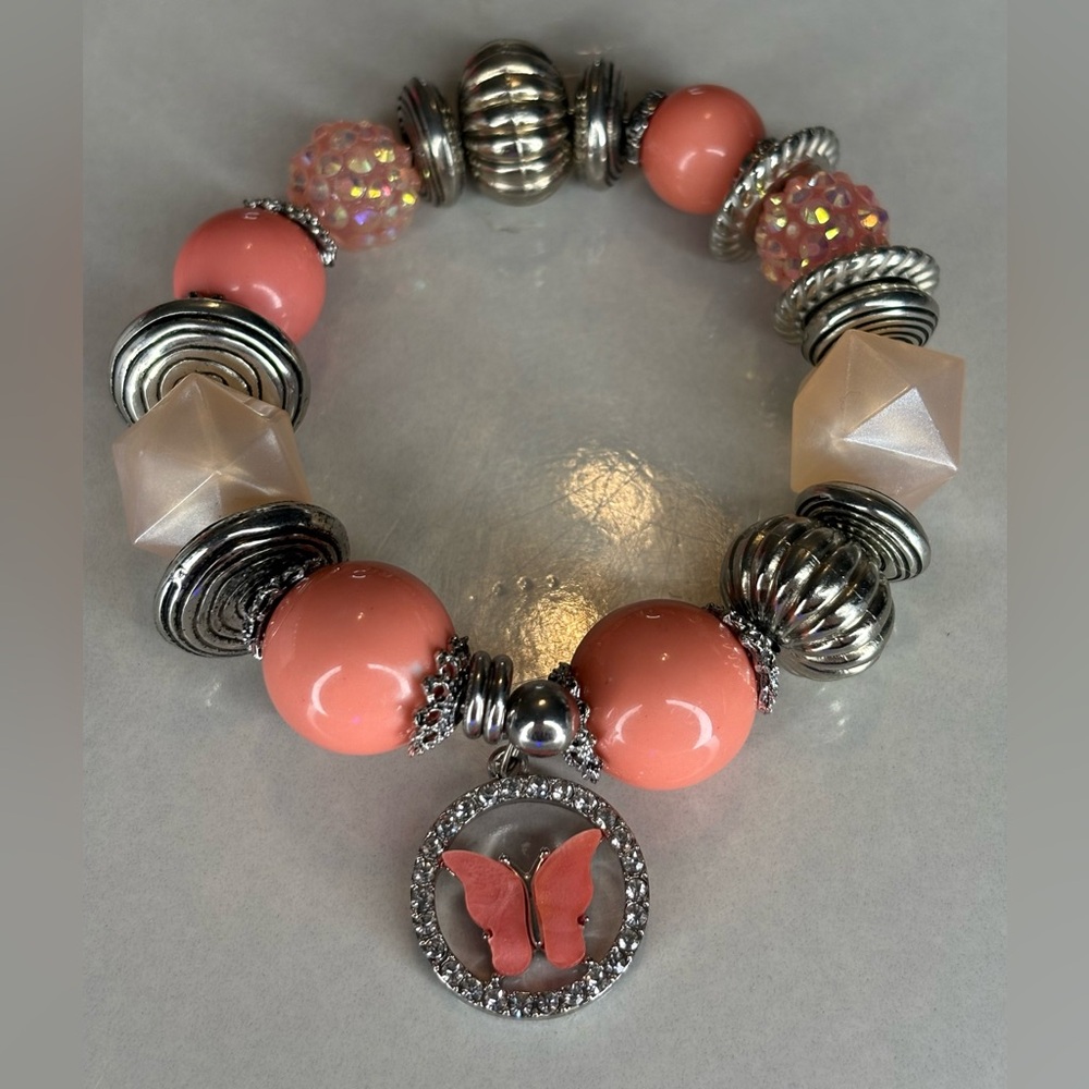 Bangle Butterfly Charm Beaded Bracelet - Women Jewelry